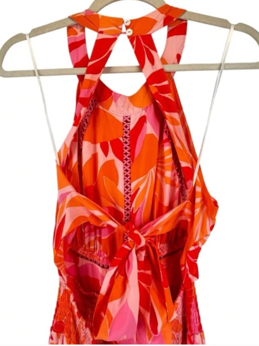 NEW Abel The Label Anthropologie Rumi Halter Maxi Dress Floral Orange Pink XS - Picture 6 of 16